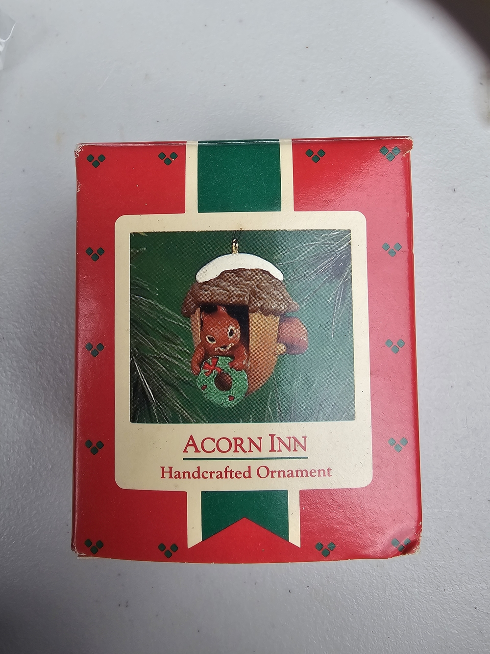 Hallmark Acorn Inn Ornament 1986 - Red, Green & Brown Holiday Squirrel